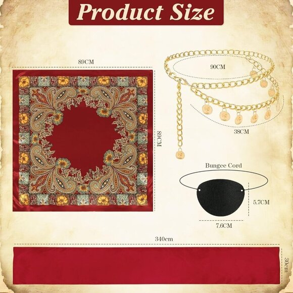 Pirate Costume Accessories Set for Women Men 6pcs Necklace Earrings Waist Chain main image 4